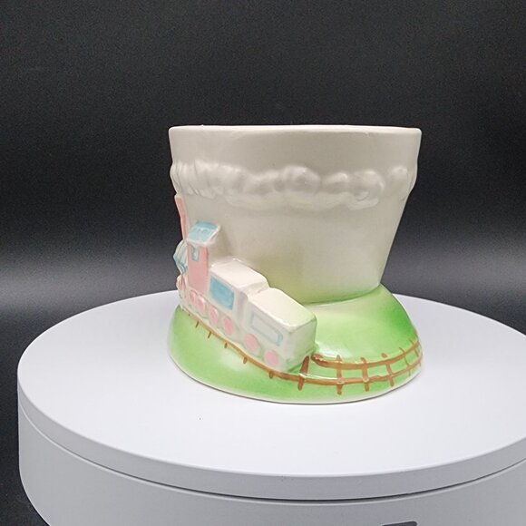 Vintage Japan Bear & Train Ceramic Planter - Pride Of The Orient Green Blue Pink - Picture 7 of 9